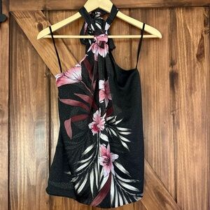 NWT White House Black Market Floral Halter Neck Black and Pink Women's Top 4